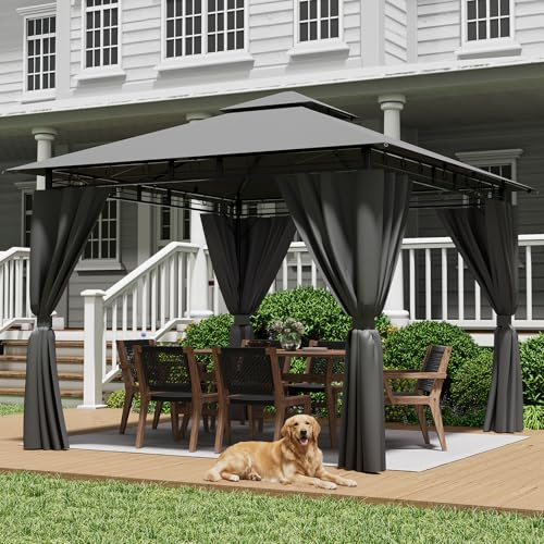 JUMMICO Gartenpavillon 3x3m Doppeldach, Wasserdichtes & Stabiles Partyzelt mit Seitenwänden, Klappbarer Pavillon mit verstärkten Erdankern für Garten und Terrasse, Winterfest