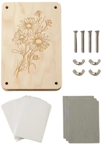 Prensa de flores de madera, herramienta de preservación de la naturaleza, tablero de botánica de 8,27 x 6,3 pulgadas con cartón, kit de compresión de madera contrachapada fuerte, juego de secado con d