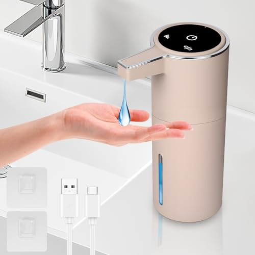 Automatico Dispensador Jabon Baño, 420ml Dispensador Jabon Automatico con Sensor, 1800mAh Dispensador de Jabón USB Recargable Dispensador de Jabón Automático Suspensión, Apto para Cocina Baño Hotel
