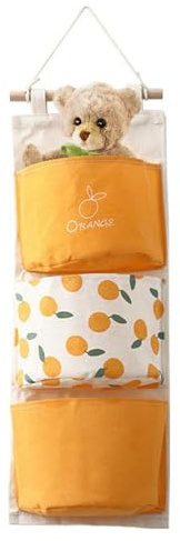 Borsa da parete da appendere – tasche portaoggetti per riviste impermeabili, organizer in cotone e lino, motivo frutta stampata | in legno multi-compartimento, camera da , bagno