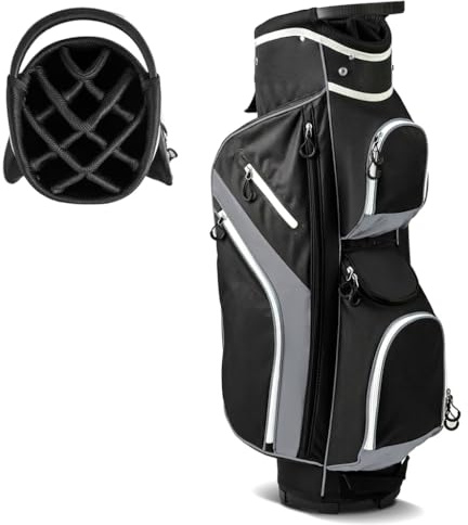 SPOTRAVEL Golf Cart Bag, Golf Club Bag with 14 Top Dividers, Cooler Bag, Shoulder Strap, Rain Hood and Umbrella Holder, Lightweight Portable Golf Bag for Men and Women (Grey，23 x 23 x 124 cm)