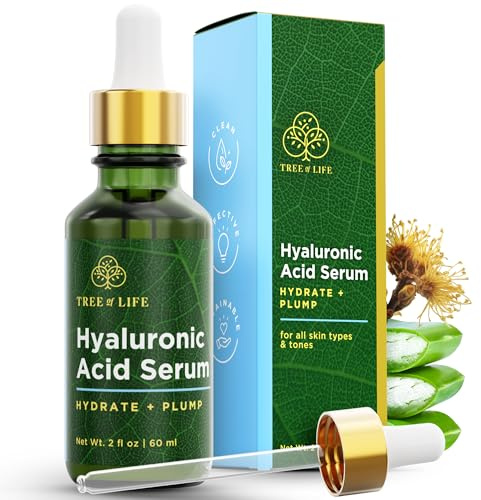 Tree of Life Beauty Hyaluronic Acid Serum, Skin Brightening Face Oil for Dark and Age Spots, Facial Serums for Dry and Sensitive Skin Care with Vitamin E for Soft Smooth Skin, 2 Fl Oz