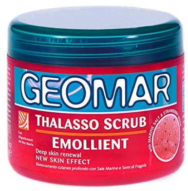 Geomar Thalasso Scrub Emollient 600g mit Meeresalz und Erdbeersamen - enthält nur natürliche Inhaltsstoffe - Peeling Körperpeeling - Entfernt tote Zellen und andere Unreinheiten der Haut