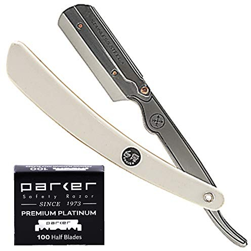 Parker Safety Razor Srw Edelstahl Straight Edge Barber Razor & 100 Shark Super-Stainless Klingen Weiß