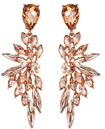 Clearine Boucles d'Oreilles Pendant Femme Cristal Pendentif Forme Aile Strass Mariage Cadeau Ton d'Or Rose Champagne