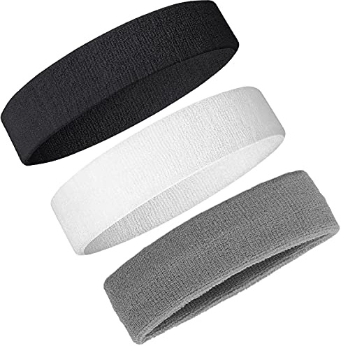Ailiver Headbands Sweatband Set 3 Pieces Men Women Sweat Bands Absorbent for Gym Sports Tennis Running Exercise Basketball Headbands Sweatband Moisture Wicking (3 Pieces)