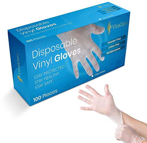 100 x Disposable Gloves | Vinyl Gloves Disposable | Latex free gloves | Powder Free Gloves | Strong And Non-Sterile | (Large, 1 Pack of 100)