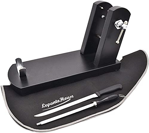 JAMONERO BUARFE RIOJA CON SET NEGRO EN MADERA DE PINO PARA PROFESIONAL HOGAR +CUCHILLO JAMONERO + CHAIRA + CUBRE JAMON EN COLOR: (Black set negro)