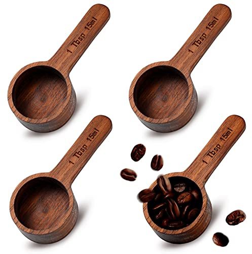 Skyley 4 Pcs Coffee Wooden Scoop for Canisters Jars 15ml 1 Tablespoon Small Coffee Scoop for Ground Caf Walnut Wood Measuring Spoons Home Kitchen Accessories for Beans, Tea, Sugar, Bath Salt