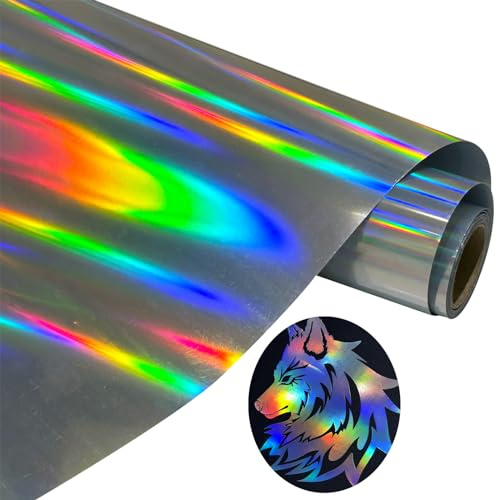Holographic Heat Transfer Vinyl Silver Rainbow HTV Vinyl Rolls 12 inch x 6 feet Iron On Vinyl for T-Shirts DIY Design, Silhouette Cameo & Heat Press Machine