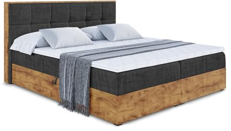 ALTDECOR Boxspringbett mit Matratze und Lattenrost, Topper, Fußteil,Polsterbett mit Bettkasten, Bett mit Stauraum H3-Matratze, Doppelbett, Boxbett - LOLLI7-180x200 - Schwarz Casablanca