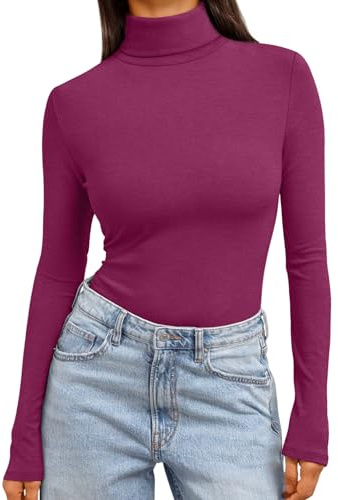 Trendy Queen Women's Turtleneck Long Sleeve Shirts Spring Fashion BasicThermal Underwear Tops Winter Clothes 2026 Fuchsia M