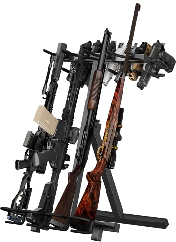 OSIEWEN Gun Rack,Portable Folding Rifle Rack Stand,Steel Gun Racks for Indoor Outdoor,Holds 4 Rifles or Shotguns & 7 Pistols