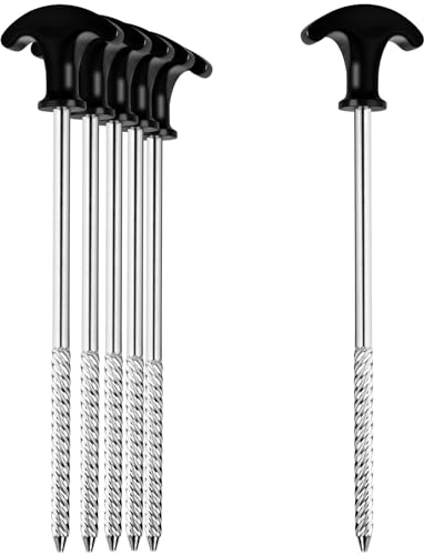 flintronic 6X Zelt-Heringe Aus Stahl, Stabile & Sturmsichere Erdnagel für Camping, Schraubheringe Lange Heringe 21cm, Robuste Erdnägel mit Gewinde, mit T-Griff