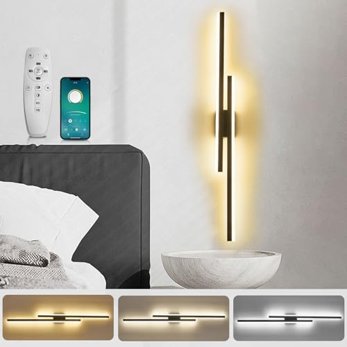 SUCIKORIO LED Vägglampa För Inomhusbruk 100cm Lång, 48W LED-vägglampa 3000K-6500K Dimbar 5%-100% Modern upp-och Nedåtriktad Väggbelysning Svart Halllampa Vägglampa Med Fjärrkontroll Och App