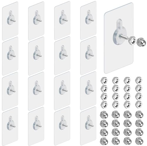 zrfgbxim 16 Piezas Ganchos Adhesivos, Cuelga Cuadros Sin Clavos, Tornillos Clavos Adhesivos para Colgar Cuadros, Ganchos Autoadhesivos Transparentes para Colgar Reloj, Foto, Cuadros (16MM)