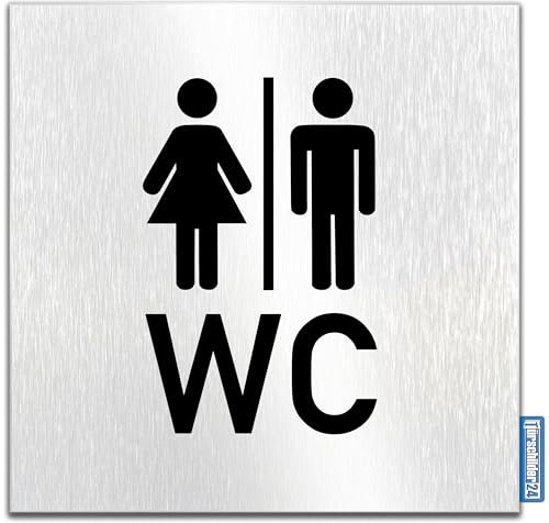 Türschilder24 Aluminium Dibond Schild - Türschild • 120 x 120 x 3 mm • Toilette - WC Pikto Toiletten • 100% Made in Germany (WC + Piktogramm)