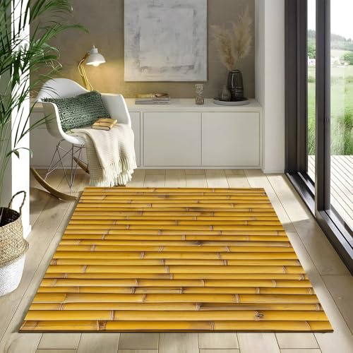Tappeto antiscivolo, 60 x 90 cm, con stampa a strisce di bambù, marrone, lavabile in lavatrice, per soggiorno, non perde pelo, per camera da letto e sala da pranzo
