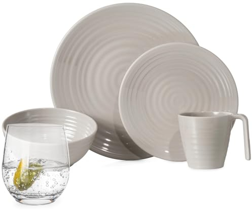 Melamin Camping Geschirr Set 4 Personen Coffee Design 16 Teilig + 4 Tiamo Gläser Wassergläser Tafelgeschirr Picknick BBQ Kochgeschirr