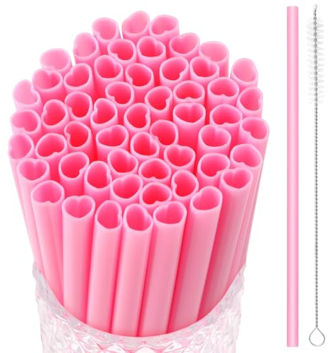 JANYUN 30 pajitas de plástico rosa en forma de corazón, pajitas reutilizables de San Valentín, bonitos popotes de corazón rosa para el día de San Valentín, regalos de fiesta, cumpleaños, despedida de