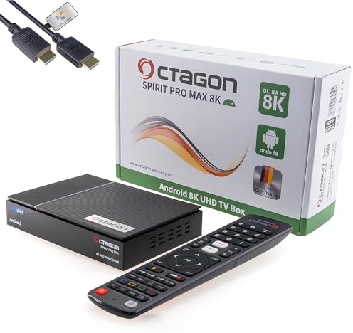 Octagon Spirit Pro Max 8K UHD Android TV 11 Media Streaming Box, 5G WLAN, BT Fernbedienung, ARM Mali G31 MP2 450, ARM Cortex-A55, 4GB RAM, 64GB Flash, USB 3.0, HTS e-com HDMI-Kabel