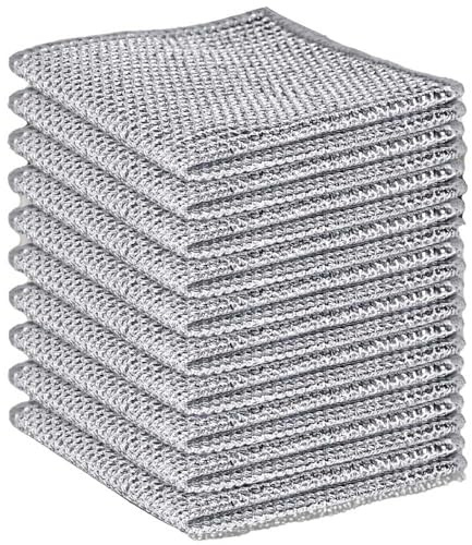 Qalviora Paño de limpieza de lana de acero de doble capa, trapos de fibra antiarañazos, paño limpiador de acero inoxidable, 20 x 20 cm, paño de cocina (lado de acero de doble capa)
