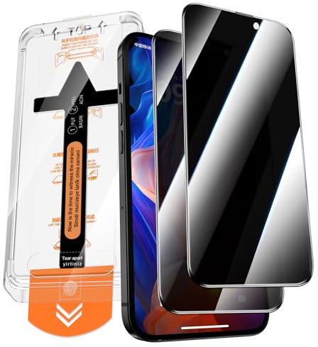 QUESPLE 2 Pezzi Privacy Pellicola Protettiva per iPhone 15 6,1 Pollici, [Installazione Automatica dell'Allineamento] Anti Spia Privacy Vetro Temperato Copertura Totale, Durezza 9H