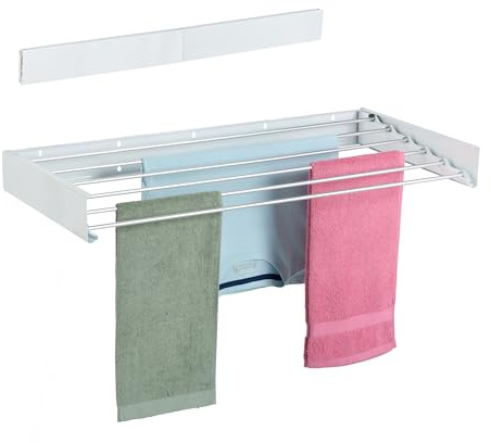 Relaxdays Tvättställ väggmontering, vikbar, HBT: 15 x 100 x 50 cm, inomhus och utomhus, platsbesparande väggtork, vit