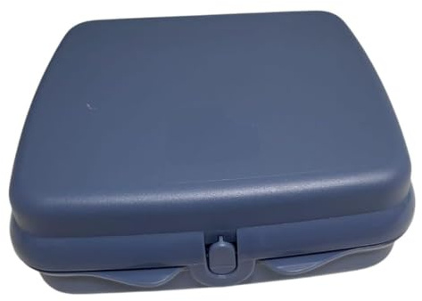 Tupperware Sandwich-Box Aufbewahrungsbox Brotdose quadratisch mit Scharnier und Verriegelung Lunchbox Sandwichbox blau dunkelblau