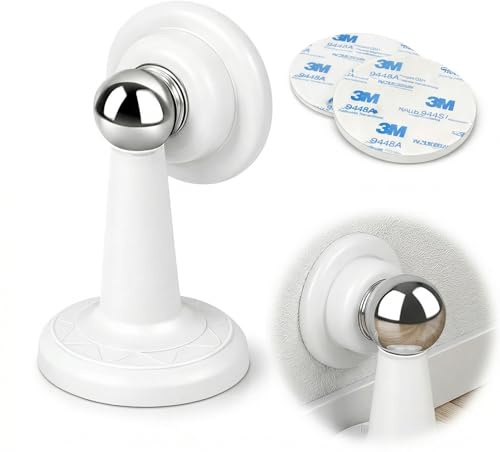Self-Adhesive Magnetic Door Stop, White Chrome Ball, Wall or Floor Mount | Impact cushioning, quieter closing and compact protection for PVC doors, skirting boards, walls and cabinets