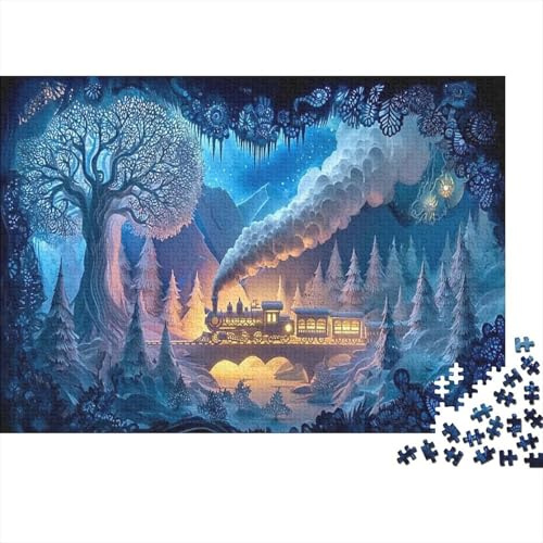 Skog natt tåg pussel 1000 bitar papperspussel för vuxna nattlandskap present avkoppling 70 x 50 cm/1000 st