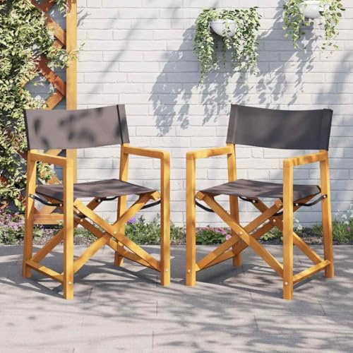 mzdioop Folding Director Chairs 2 Pieces Dark Grey Fabric Acacia Wood Outdoor Garden Chair Balcony Chair Camping Chair with Backrest and Armrest for Patio and Leisure