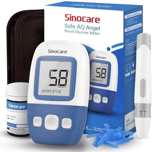 sinocare Diabetes Testing Kit, 5s Quick Measurement Blood Sugar Monitor, Blood Sugar Test Kit 200 Memory Capacity, Painless Lancing Glucose Monitor w/25 Strips, [Safe AQ Angel] mmol/L
