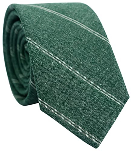 BELLUNO 2.5 inch Skinny Tie for Men, Cotton Linen Slim Neckties Green Stripe