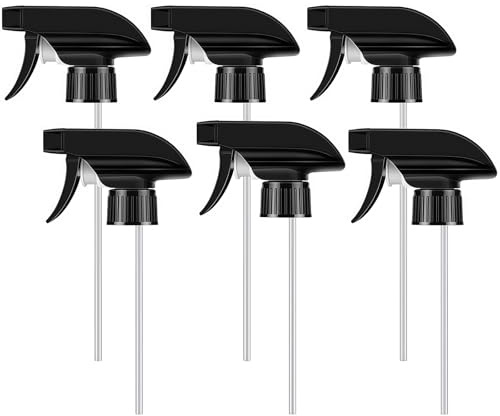 6Pcs Trigger Sprayer Heavy Duty Replacement Nozzle with Mist Spray and Stream Sprayer Replacement Trigger Black Spray Tops Fits Standard 8oz/16oz Boston Round 28/400 Neck Spray Bottles