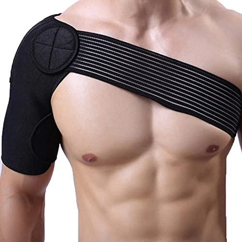 plastific Neoprene Right/Left Shoulder Support Strap Arthritis, Gym, Sports, Brace, Pain Relief, Injury Prevention, Dislocation Rotator Cuff Support (Black, One Size)