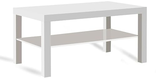 MAC LACK Coffee Table 90x55x45cm – Modern Herringbone Design with Shelf, Rectangular Living Room Table, Easy Assembly, White