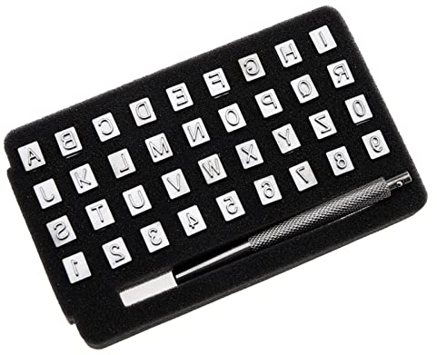 Create idea 37PCS 6mm Alfabeto Letras (AZ) Y Número (0-9) Herramienta Estampado Y Punzonado Herramientas para Hacer Sillas Montar Sello Grabado Relieve para Tallado Artesanal CueroImpresión DIY