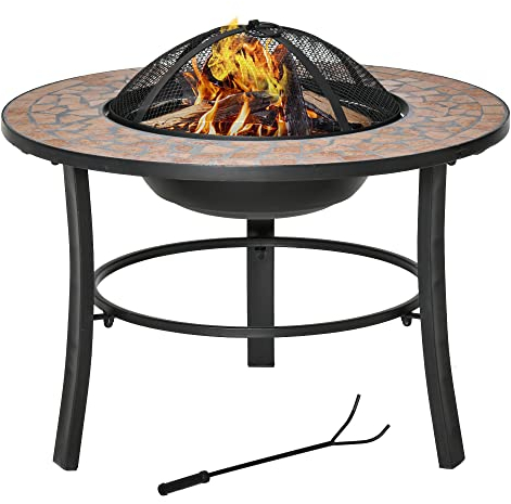 Outsunny Braciere Barbecue da Giardino con Coperchio Parascintille e Attizzatoio, 68x68x45cm, Nero