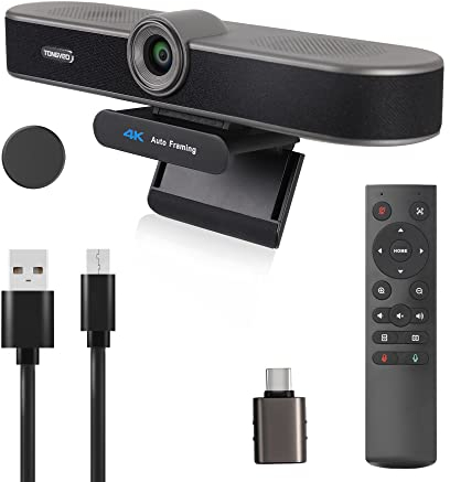 TONGVEO 4K Webcam mit Mikrofon und Lautsprecher, 4X Digitalzoom, ePTZ Videokonferenz Webkamera mit Fernbedienung, für Desktop,AI-Auto-Framing, Streaming, Homeoffice, Kamera für Zoom, Skype