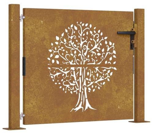 vidaXL Puerta de jardín acero corten diseño árbol 105x80 cm, puerta de metal, puerta delantera de jardín, puerta de jardín con cerradura