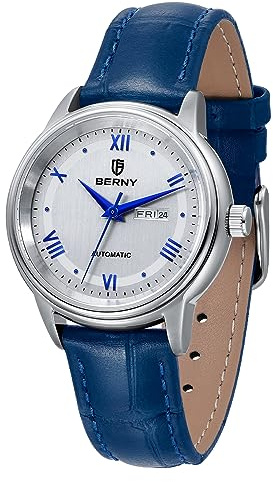 BERNY Orologio Automatico Donna Orologio da polso meccanico 5ATM impermeabile a carica manuale Orologio con lente di zaffiro con apertura calendario