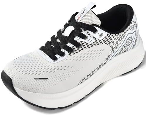 JACKSHIBO Wide Toe Box Shoes Women Arch Support Wide Sneakers for Running Walking Athletic Tennis Orthopedic Plantar Fasciitis Workout with Thick Cushion Zero Drop Sole Width Shoes White