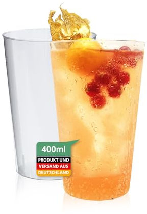 Silverkitchen 25 Mehrwegbecher 0,4L | Wiederverwendbare Trinkbecher | Flexibel | Spülmaschinenfest | Partybecher Plastikbecher Mehrweg | Kunststoff Becher in Transparent