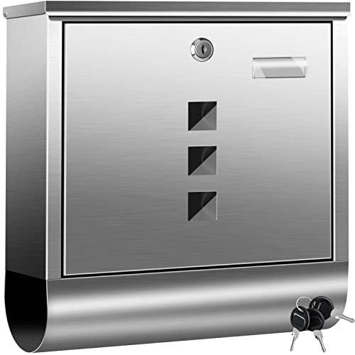 KESSER® Boîte aux lettres en acier inoxydable avec compartiment à journaux, plaque nominative, fenêtre de visualisation, brossée, 3 clés verrouillables, revêtue par pulvérisation, montage mural,