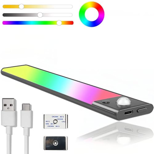 Schrankbeleuchtung Kabellos Bunt RGB IC LED Lightbar Mit Bewegungsmelder, Smart Farbe Schranklicht 5 Farbmodi, USB Aufladbar Unterbauleuchte Küche Dimmbare Ambient Lampe Für Kleiderschrank, Treppe
