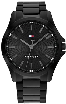 Tommy Hilfiger Uhr mit DREI-Zeiger-Quarzwerk für Herren mit Schwarzes Edelstahlarmband - 1710680