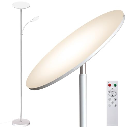 marctronic Weiß LED Stehlampe Deckenfluter Dimmbar, 42W 4200LM Superhelle Wohnzimmer Stehlampe mit Leselampe, 175CM Hohe Moderne Standleuchte mit Fernbedienung & Touch Steuerung für Schlafzimmer BüRo