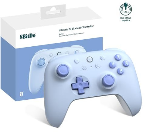8BitDo Ultimate 2C Manette Bluetooth Pour Switch 2, Switch/OLED/Lite, Joysticks À Effet Hall, Gâchettes Numériques Non Linéaires, Bumpers L4/R4 Remappables, Mouvement 6 Axes, Vibration (Bleu)
