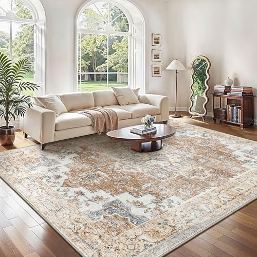 GENIMO Machine Washable Rugs Living Room, 120x170cm, Vintage Rug, Boho Area Rugs, Non-Slip Carpet, Low Pile, Non-Shedding, Traditional Oriental Printed Design, Dining Room, Home Office, Bedroom